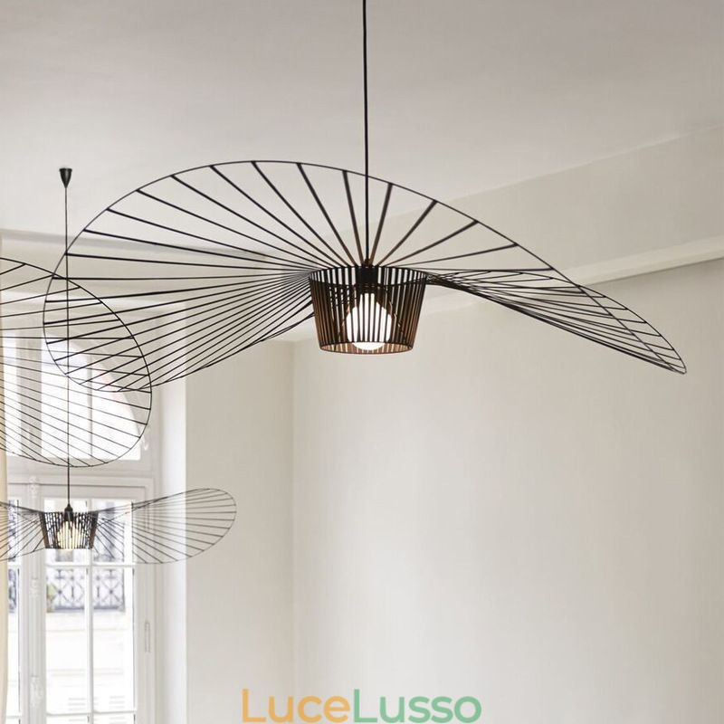 Lampada a sospensione in ferro, cappello di paglia, 1 luce