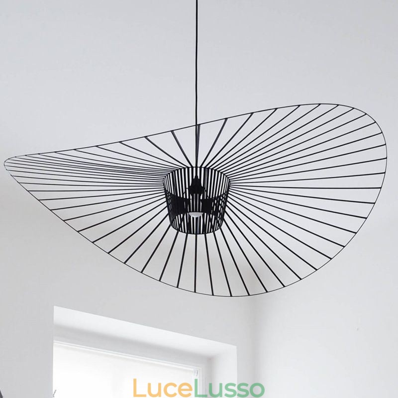 Lampada a sospensione in ferro, cappello di paglia, 1 luce