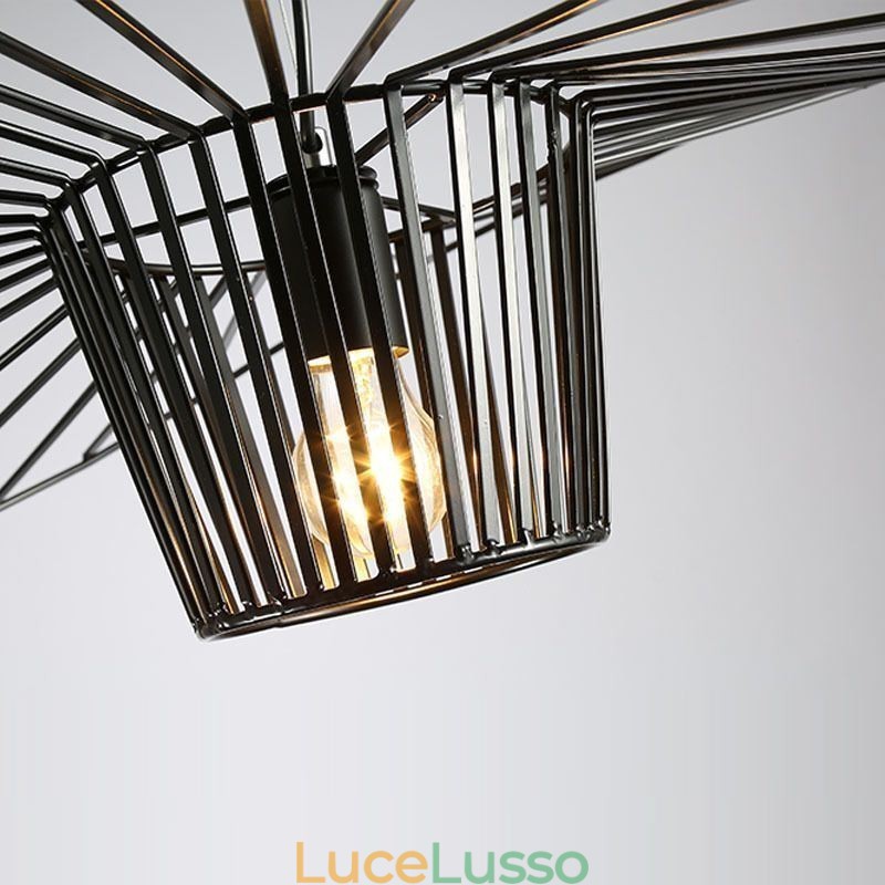 Lampada a sospensione in ferro, cappello di paglia, 1 luce