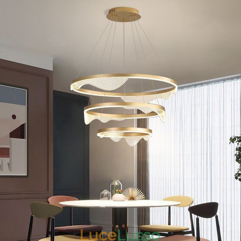 Lampada a sospensione Golden Wave Ripple Lampada a sospensione 3 luci