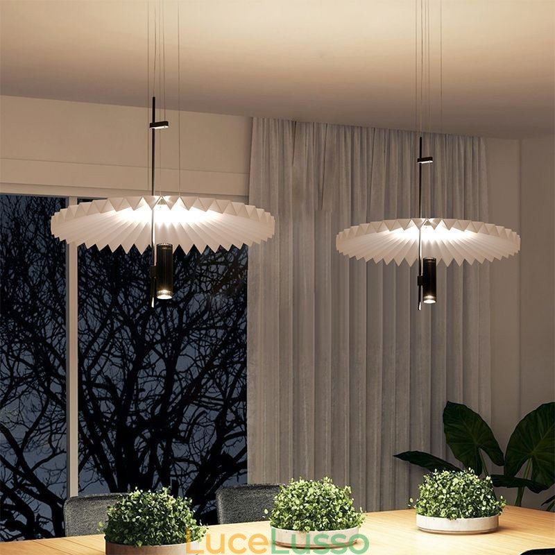 Moderna lampada a sospensione plissettata in acrilico illuminazione decorativa