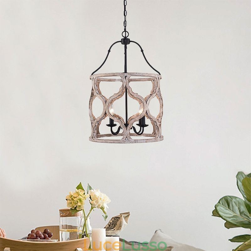 Lampada a sospensione a lanterna in stile vintage a 4 luci
