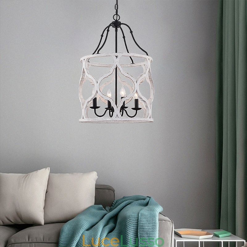 Lampada a sospensione a lanterna in stile vintage a 4 luci