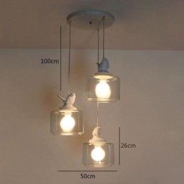 Lampada a sospensione in vetro in stile retrò, illuminazione decorativa a forma di uccellino