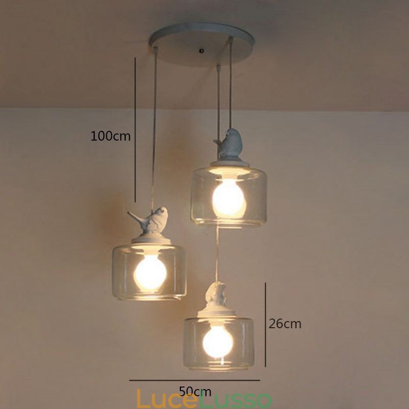 Lampada a sospensione in vetro in stile retrò, illuminazione decorativa a forma di uccellino