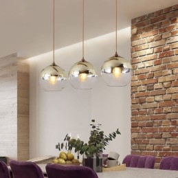 Lampada a sospensione creativa in ferro e vetro con globo, illuminazione decorativa