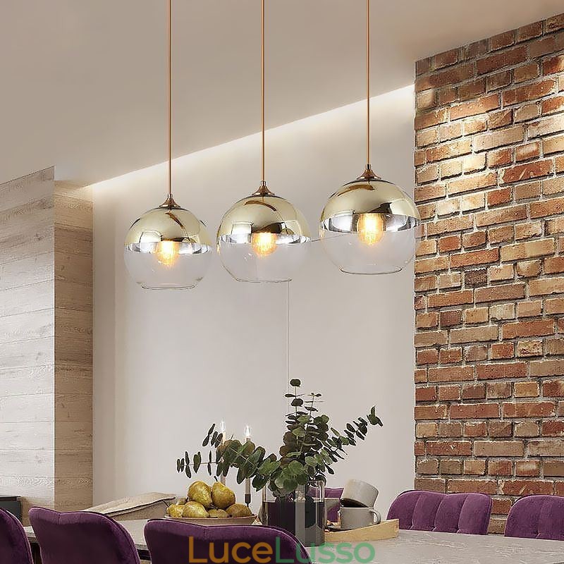 Lampada a sospensione creativa in ferro e vetro con globo, illuminazione decorativa