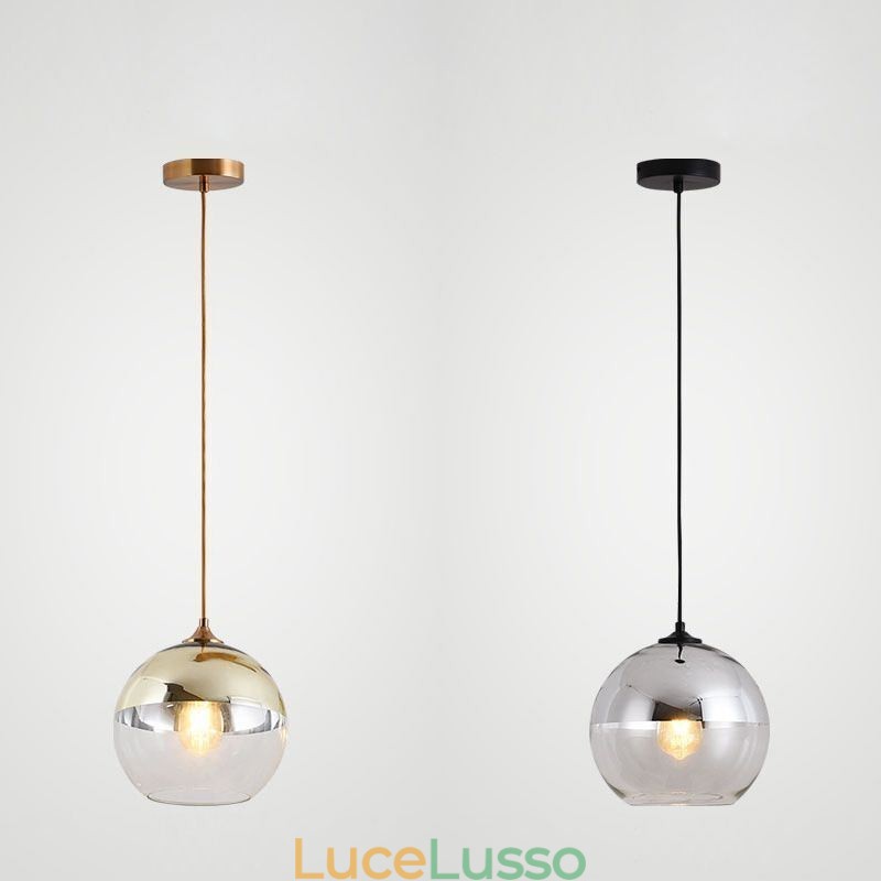 Lampada a sospensione creativa in ferro e vetro con globo, illuminazione decorativa