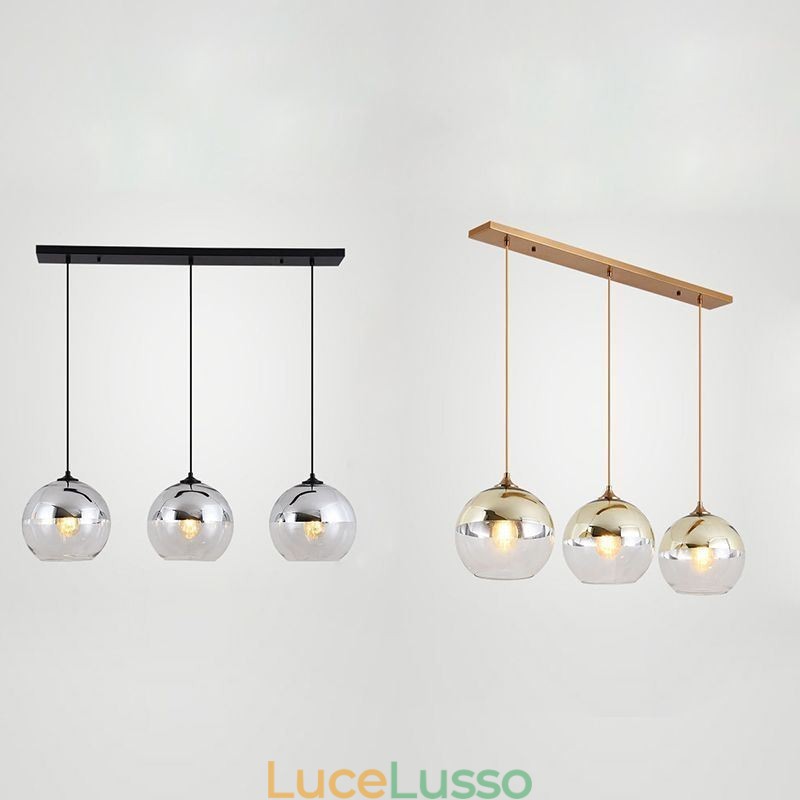 Lampada a sospensione creativa in ferro e vetro con globo, illuminazione decorativa