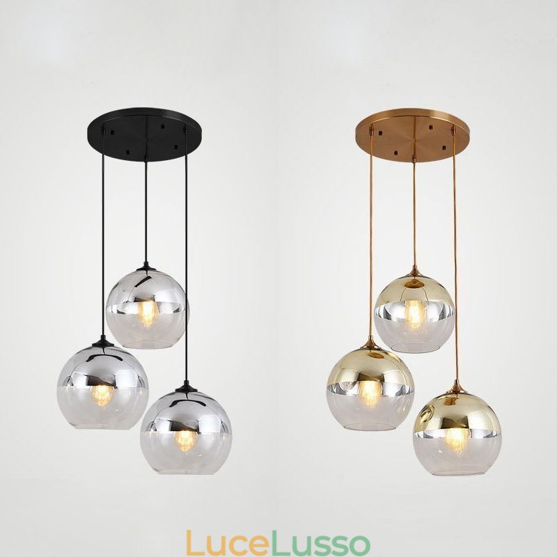 Lampada a sospensione creativa in ferro e vetro con globo, illuminazione decorativa