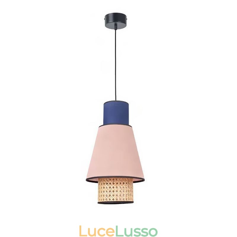 1 lampada a sospensione con paralume in tessuto di bambù