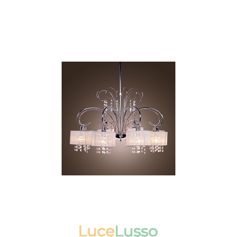 Lampadario moderno contemporaneo in metallo cromato e cristallo