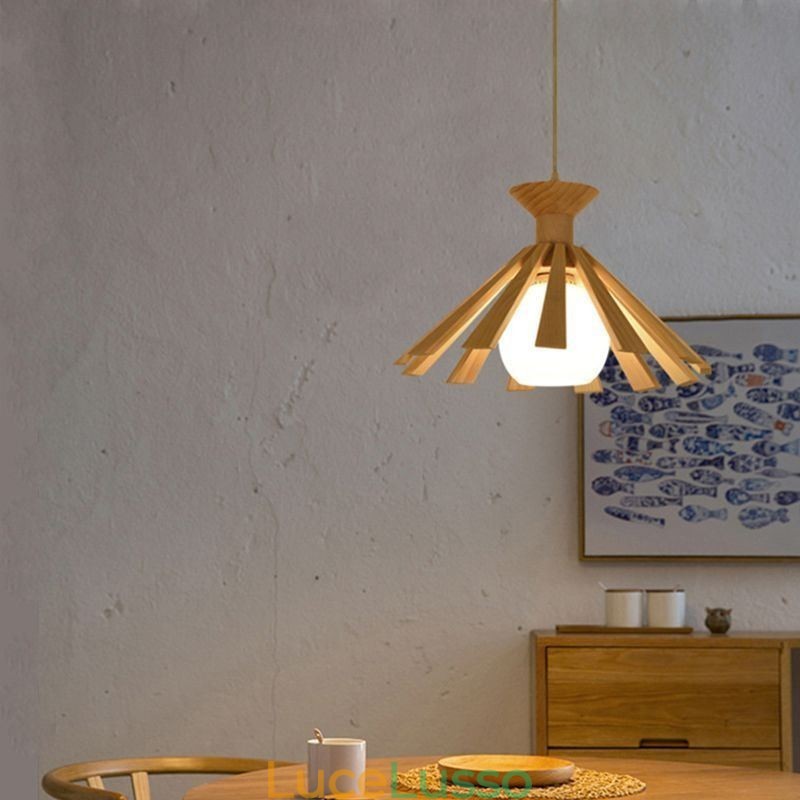 Lampada a sospensione in legno in stile semplice