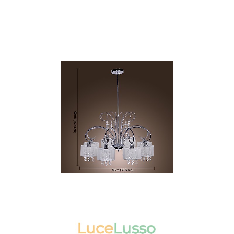 Lampadario moderno contemporaneo in metallo cromato e cristallo