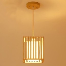 Lampada a sospensione minimalista in gabbia di legno