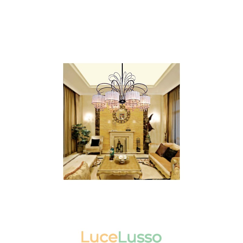 Lampadario moderno contemporaneo in metallo cromato e cristallo