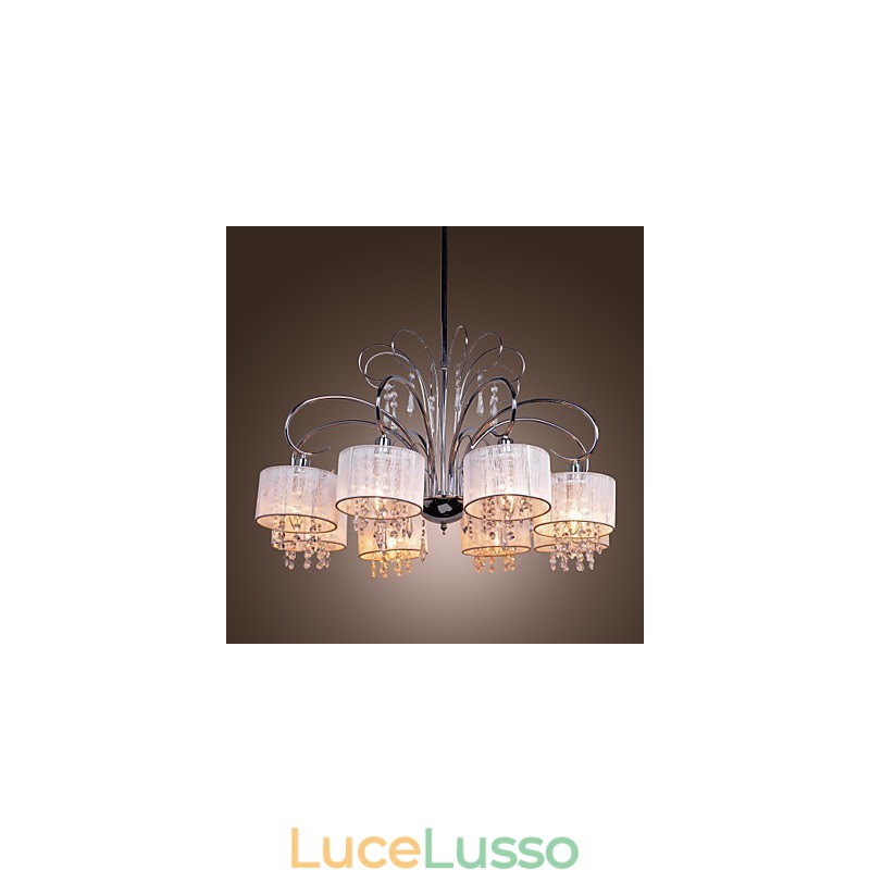 Lampadario moderno contemporaneo in metallo cromato e cristallo
