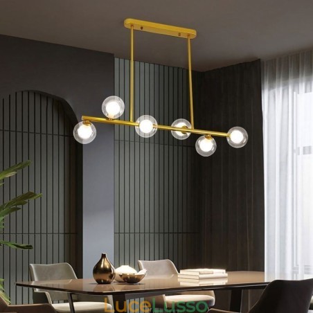 Lampadario in vetro a forma di globo orizzontale, tipo di lampada a sospensione Lampadario in vetro a forma di globo orizzontale, tipo di lampada a sospensione