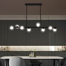 Lampadario in vetro a forma di globo orizzontale, tipo di lampada a sospensione