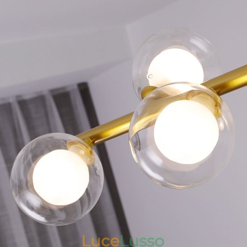 Lampadario in vetro a forma di globo orizzontale, tipo di lampada a sospensione
