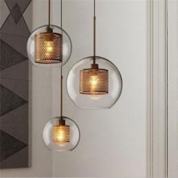 Lampada a sospensione minimalista in vetro a 3 luci, lampada da soffitto a isola