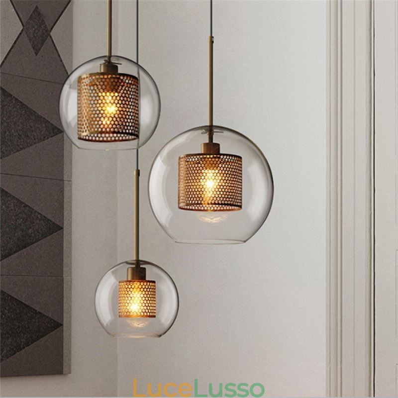 Lampada a sospensione minimalista in vetro a 3 luci, lampada da soffitto a isola