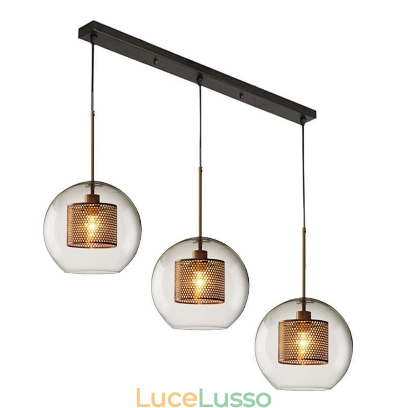 Lampada a sospensione minimalista in vetro a 3 luci, lampada da soffitto a isola