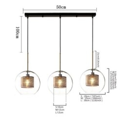Lampada a sospensione minimalista in vetro a 3 luci, lampada da soffitto a isola