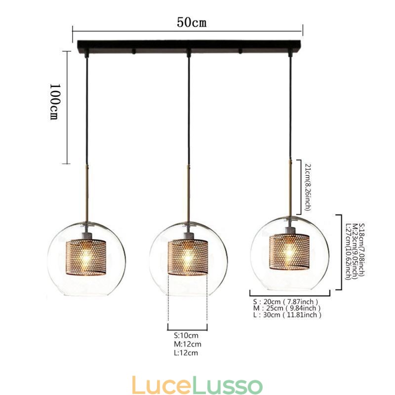 Lampada a sospensione minimalista in vetro a 3 luci, lampada da soffitto a isola