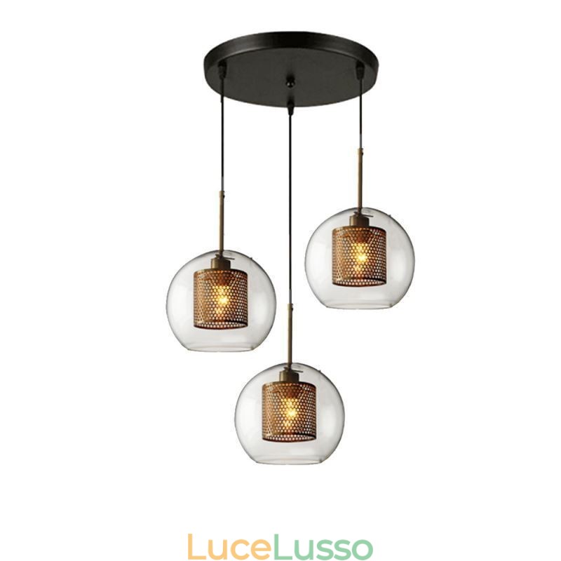 Lampada a sospensione minimalista in vetro a 3 luci, lampada da soffitto a isola