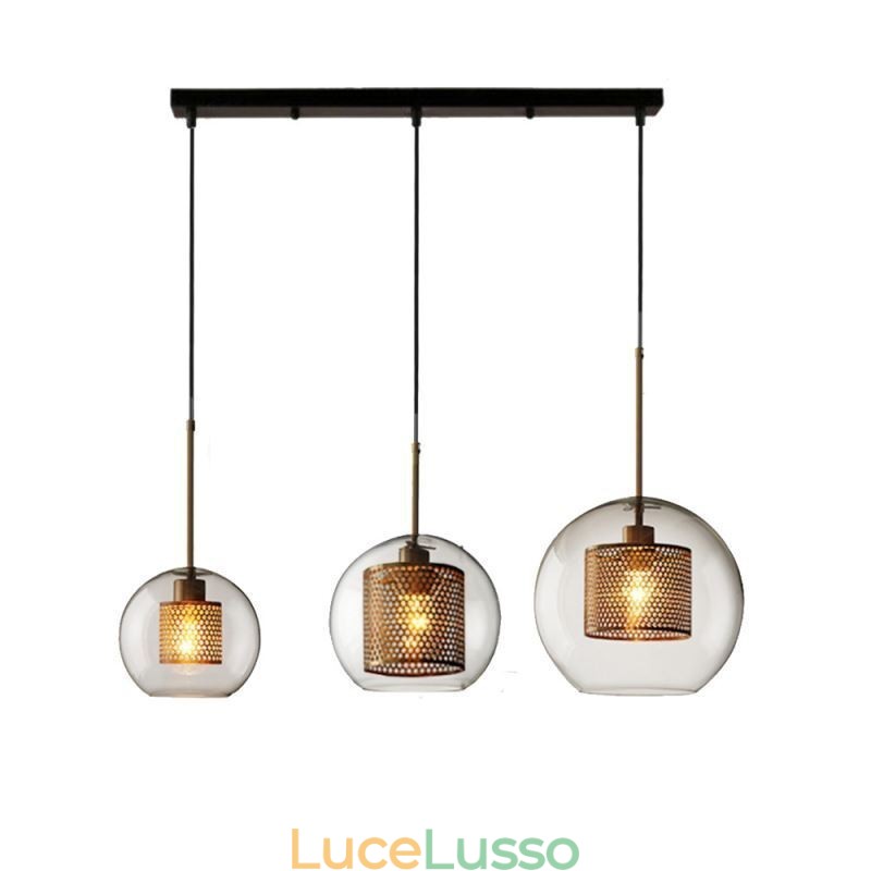 Lampada a sospensione minimalista in vetro a 3 luci, lampada da soffitto a isola