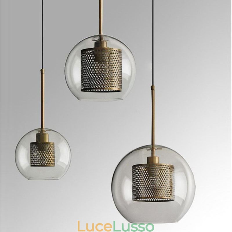 Lampada a sospensione minimalista in vetro a 3 luci, lampada da soffitto a isola
