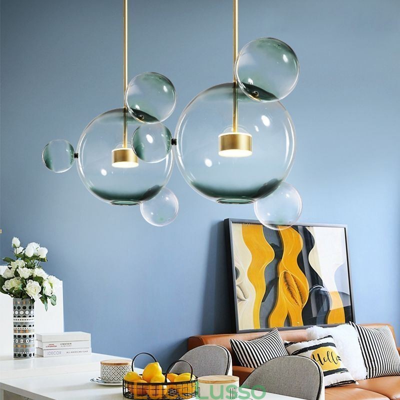 Lampada a sospensione Lampada a soffitto a bolle di vetro Lampada verde sfumato