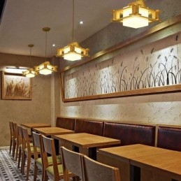 Lampada a sospensione in rovere in stile nordico con paralume in vetro smerigliato Cafe