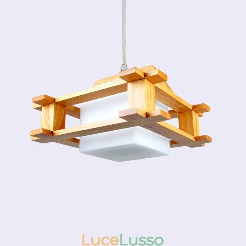 Lampada a sospensione in rovere in stile nordico con paralume in vetro smerigliato Cafe