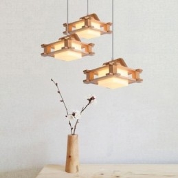 Lampada a sospensione in rovere in stile nordico con paralume in vetro smerigliato Cafe