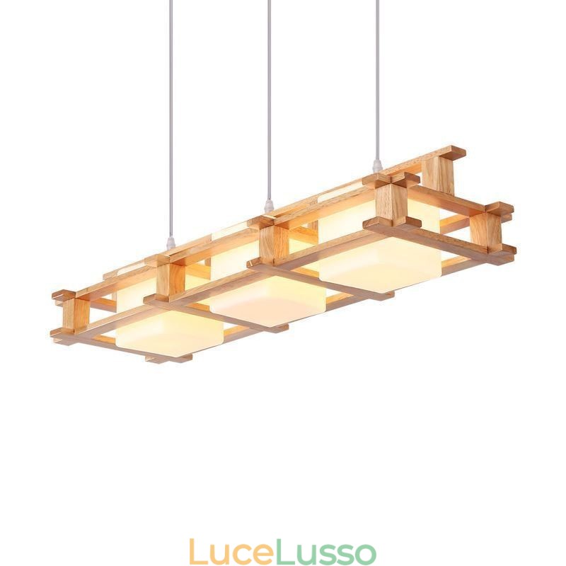 Lampada a sospensione creativa in rovere a 3 luci, lampada da soffitto decorativa in legno, caffetteria