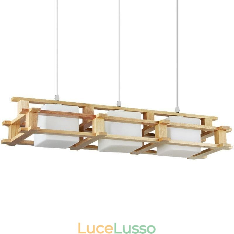 Lampada a sospensione creativa in rovere a 3 luci, lampada da soffitto decorativa in legno, caffetteria
