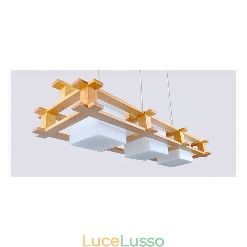 Lampada a sospensione creativa in rovere a 3 luci, lampada da soffitto decorativa in legno, caffetteria