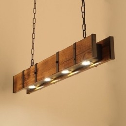 Lampada a sospensione in stile industriale, lampada da soffitto rettangolare in legno, isola