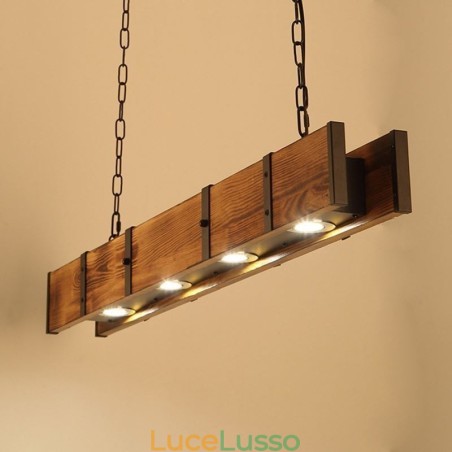 Lampada a sospensione in stile industriale, lampada da soffitto rettangolare in legno, isola Lampada a sospensione in stile industriale, lampada da soffitto rettangolare in legno, isola