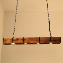 Lampada a sospensione in stile industriale, lampada da soffitto rettangolare in legno, isola