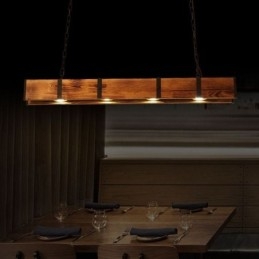 Lampada a sospensione in stile industriale, lampada da soffitto rettangolare in legno, isola