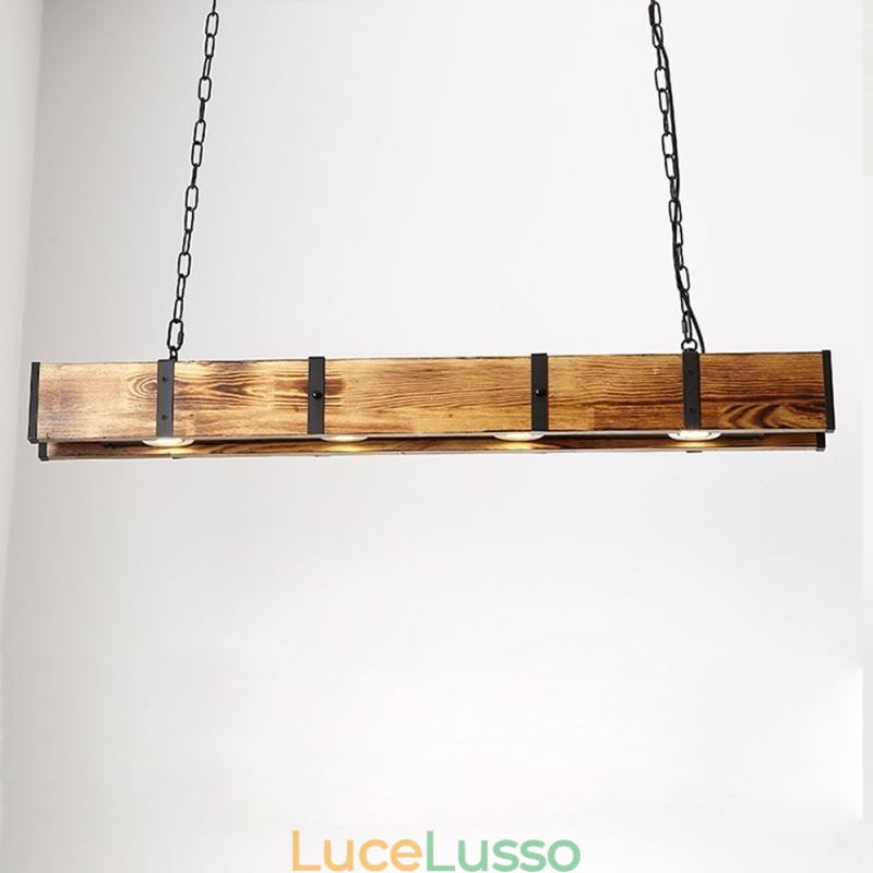 Lampada a sospensione in stile industriale, lampada da soffitto rettangolare in legno, isola
