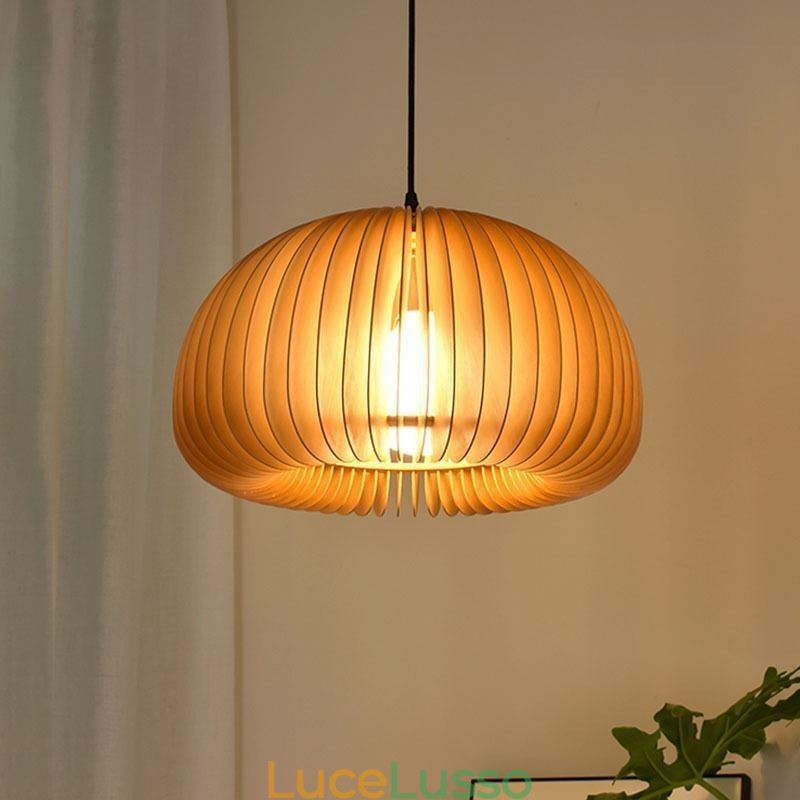 Lampada a sospensione in stile retrò, lampada a sospensione in tiglio con zucca