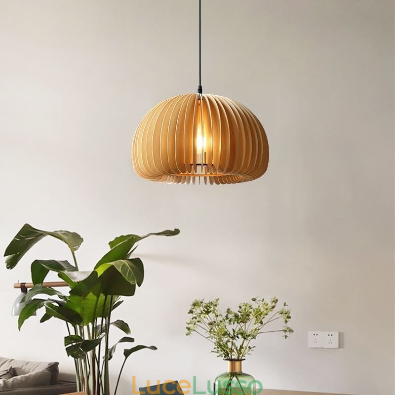 Lampada a sospensione in stile retrò, lampada a sospensione in tiglio con zucca