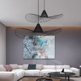Lampada a sospensione in ferro, semplice lampada a cappello di paglia, 1 luce