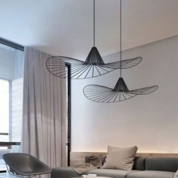 Lampada a sospensione in ferro, semplice lampada a cappello di paglia, 1 luce