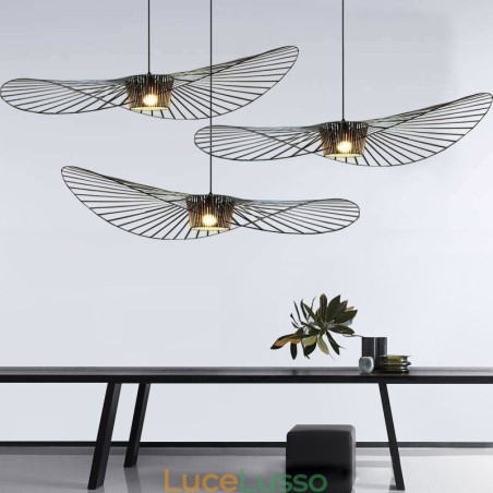 Lampada a sospensione in ferro, cappello di paglia, 1 luce Lampada a sospensione in ferro, cappello di paglia, 1 luce