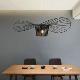 Lampada a sospensione in ferro, cappello di paglia, 1 luce